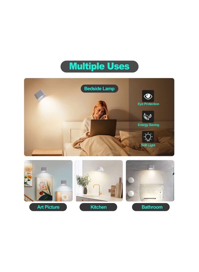 شو وو Wall Lights, for Bedroom Living Room, Rechargeable Battery Operated LED Sconces, with 3 Color Temperatures Brightness Levels, Magnetic Cordless Wireless Mounted Lamp, Reading Study - Image 5