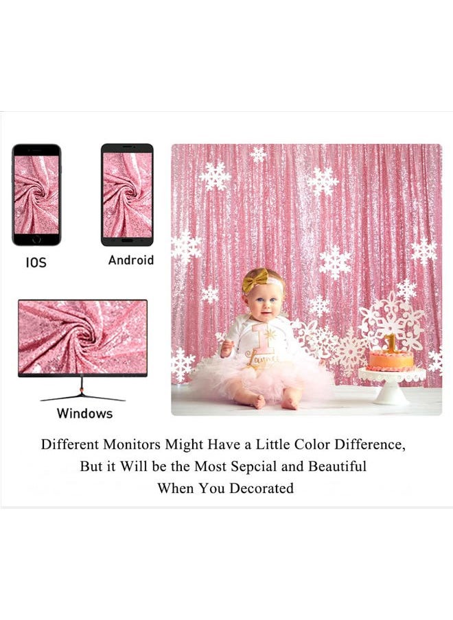 ShinyBeauty Sparkle Backdrop Curtain Fuchsia Pink 2 Panels Set Sequin Photo Backdrop 2FTx8FT Sequin Backdrop Curtain Pack of 2  - Image 4