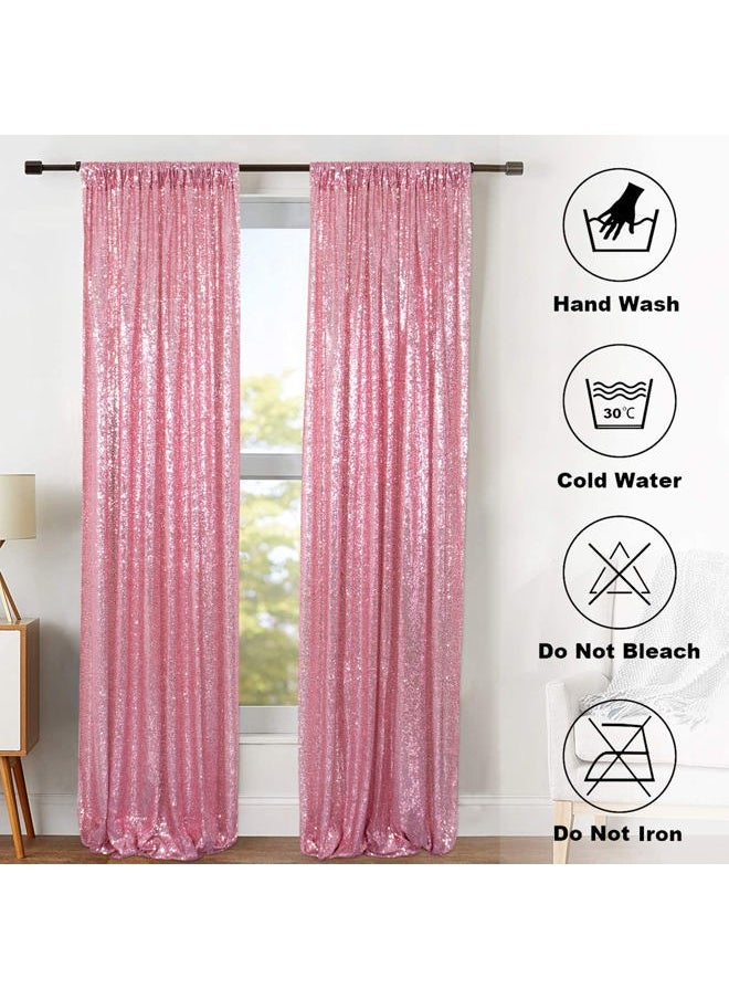 ShinyBeauty - Sparkle Backdrop Curtain Fuchsia Pink 2 Panels Set Sequin Photo Backdrop 2FTx8FT Sequin Backdrop Curtain Pack of 2 - Image 1