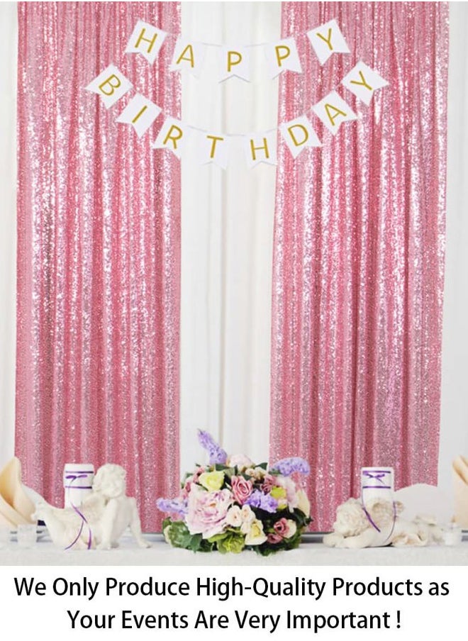 ShinyBeauty Sparkle Backdrop Curtain Fuchsia Pink 2 Panels Set Sequin Photo Backdrop 2FTx8FT Sequin Backdrop Curtain Pack of 2  - Image 2