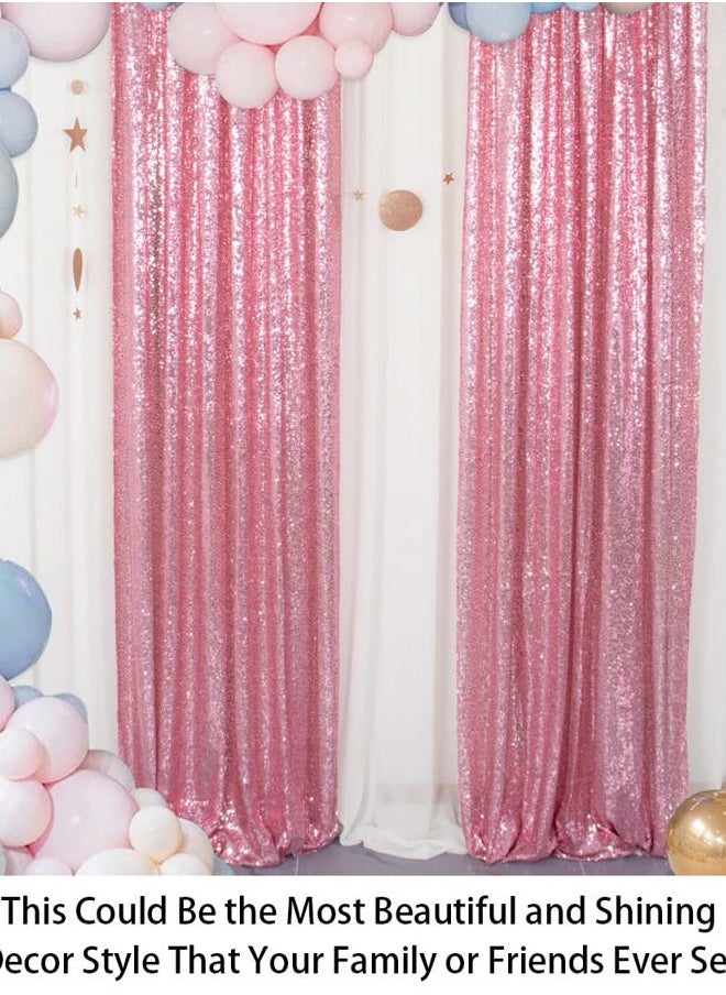 ShinyBeauty Sparkle Backdrop Curtain Fuchsia Pink 2 Panels Set Sequin Photo Backdrop 2FTx8FT Sequin Backdrop Curtain Pack of 2  - Image 3