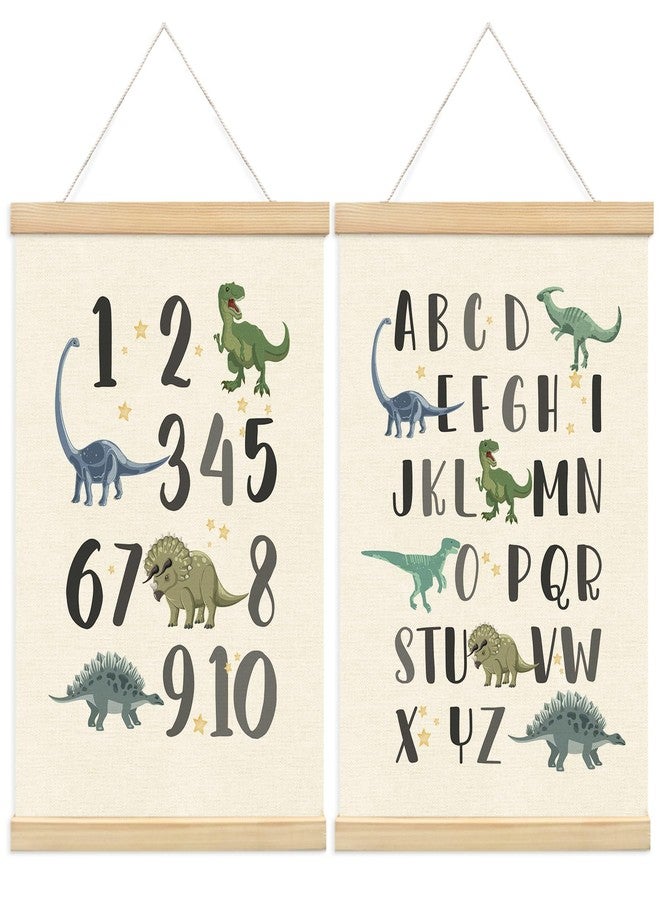 XYDEG Dinosaur Alphabet Numbers Poster Hanger Frame Set of 2, Boy Room Playroom Wall Decor, ABC Banner Poster Wall Art Frames, Alphabet Banner Wall Hanging Decor for Toddler, 12x16 Inch - Image 1