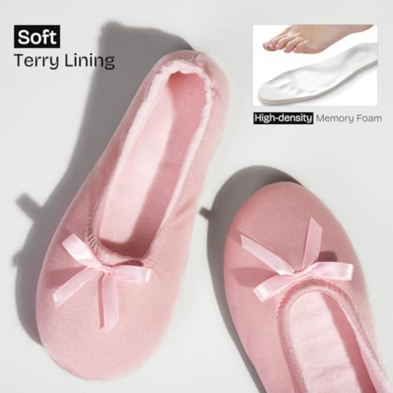 EverFoams Women's Satin Memory Foam Ballerina Slippers Comfortable House Indoor Shoes with Non-slip Rubber Sole - Image 5