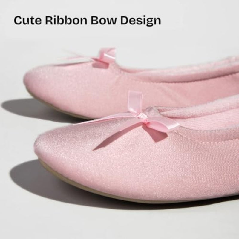 EverFoams Women's Satin Memory Foam Ballerina Slippers Comfortable House Indoor Shoes with Non-slip Rubber Sole - Image 4
