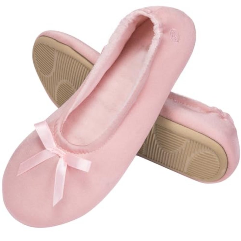 EverFoams Women's Satin Memory Foam Ballerina Slippers Comfortable House Indoor Shoes with Non-slip Rubber Sole - Image 1