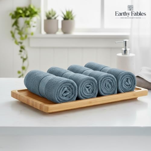 Earthy Fables Premium Face Towels - 100% Combed Cotton, 600 GSM, Ultra Soft, Quick Dry & Highly Absorbent, for Gym, Travel & Acne-Prone Skin, 30x30 cm, Set of 3 (Aqua) - Image 2