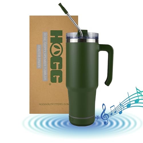 Hogg Bluetooth Tumbler 30 oz Grippy - Hunter Green, Bluetooth Speaker Cup, 30 oz Stainless Steel Tumbler with Handle, Green Cup with Speaker, Insulated Water Bottle, Gifts for Music Lovers - Image 1