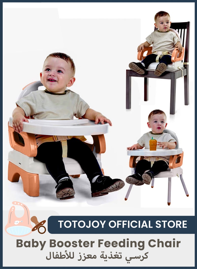 TOTOJOY 3-in-1 Convertible Baby Booster Feeding Chair For Infants with Removable Tray, High Chair and Floor Seat Modes Portable Children Dining Chair Foldable Toddler Seat with Safety Harness and Adjustable Straps Belt Travel-Friendly for Indoor & Outdoor Use 6–24 Months - Image 1