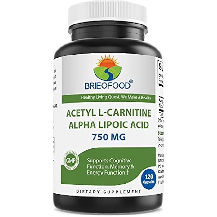 Brieofood Acetyl L-Carnitine Alpha Lipoic Acid (ALA ALC) 750 mg 120 Capsules - Image 1