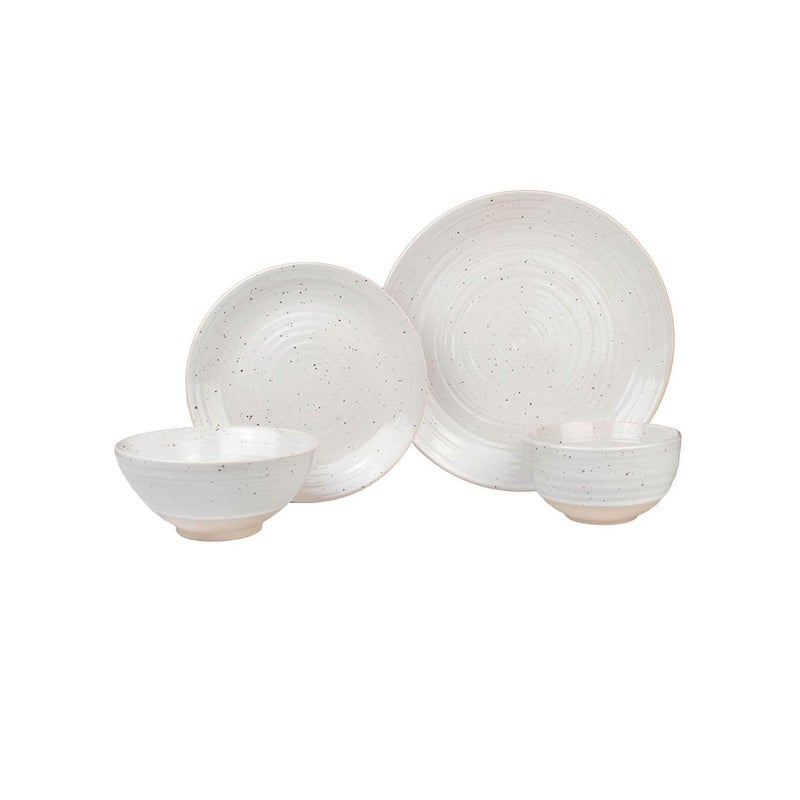 Sango Siterra 16Piece Rustic White Stoneware Dinnerware Set  Service for 4 White with Glossy Speckle Overlay for Everyday Dining  Entertainment Microwave  Dishwasher Safe