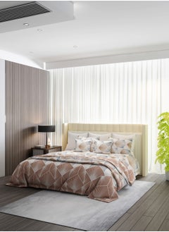 Raymond Raymond Home King Flat Sheet Bedsheet 210 Thread Count Luxirious 100% Long Staple Cotton Bedding Printed Sateen Percale Bed Linen with 2 Pillow Case - Brown (274 * 274 CM)  - Image 1