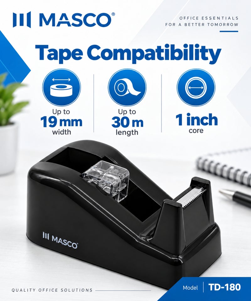 ماسكو TD-180 قطاعة شريط لاصق مكتبية للأشرطة حتى 19 مم × 30 م بقلب 1 بوصة - Image 5