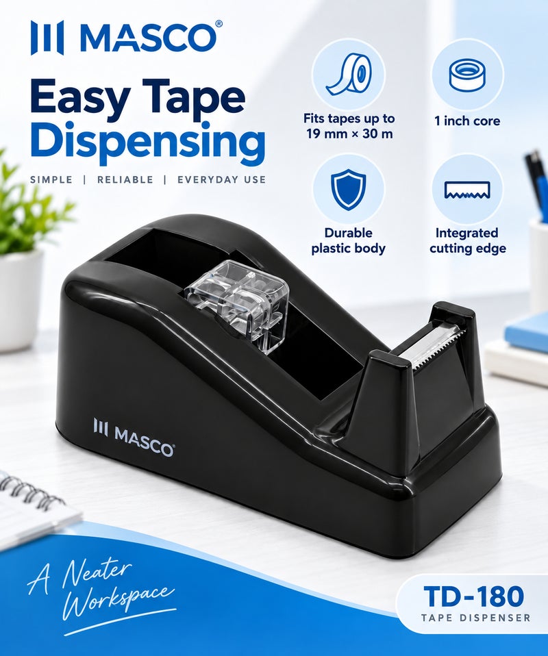 ماسكو TD-180 قطاعة شريط لاصق مكتبية للأشرطة حتى 19 مم × 30 م بقلب 1 بوصة - Image 2