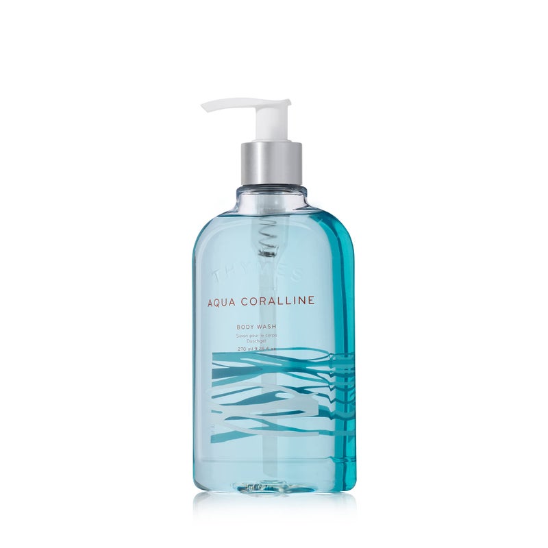 Thymes Moisturizing Body Wash with Pump - Body Soap - Bath Products - Skin Care - Liquid Soap with Notes of Water Lily, White Cyclamen, Driftwood, Yuzu, & Bamboo (Aqua Coralline, 9.25 fl oz) - Image 1
