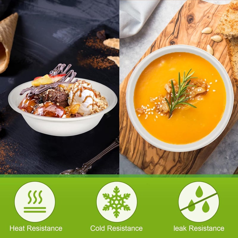 greensight أوعية ورقية كبيرة من جرين سايت سعة 32 أونصة، عبوة 120 وعاء قابل للتحلل، أوعية ورقية ثقيلة، أوعية قابلة للاستخدام مرة واحدة للحساء الساخن والسلطات والحبوب، أوعية قصب سكر بيضاء - Image 4