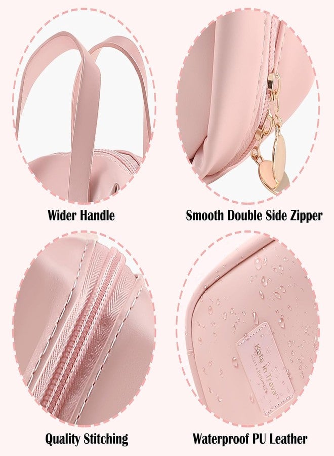 RELEMTRA Travel Makeup Bag - Portable Cosmetic Bag with Compartments for Women, PU Leather Waterproof Small Makeup Bag with Handle, Stylish and Exquisite Design, Ample Capacity, Easy to Clean (Pink) - Image 4
