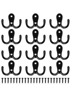 Generic 12 Pack Double Coat Hooks, Heavy Duty Zinc Alloy Wall Hooks with Screws for Bathroom, Kitchen, Bedroom, Wardrobe, Polished Electroplated Finish  - Image 1
