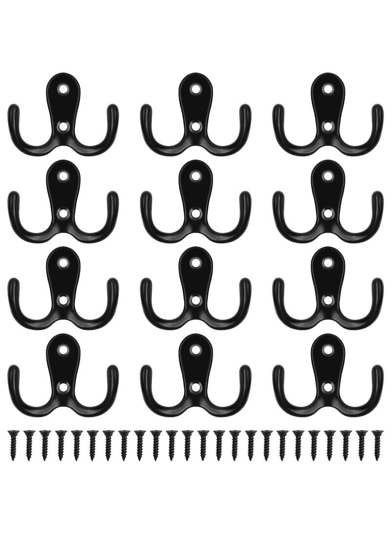 12 Pack Double Coat Hooks, Heavy Duty Zinc Alloy Wall Hooks with Screws for Bathroom, Kitchen, Bedroom, Wardrobe, Polished Electroplated Finish  - Image 1