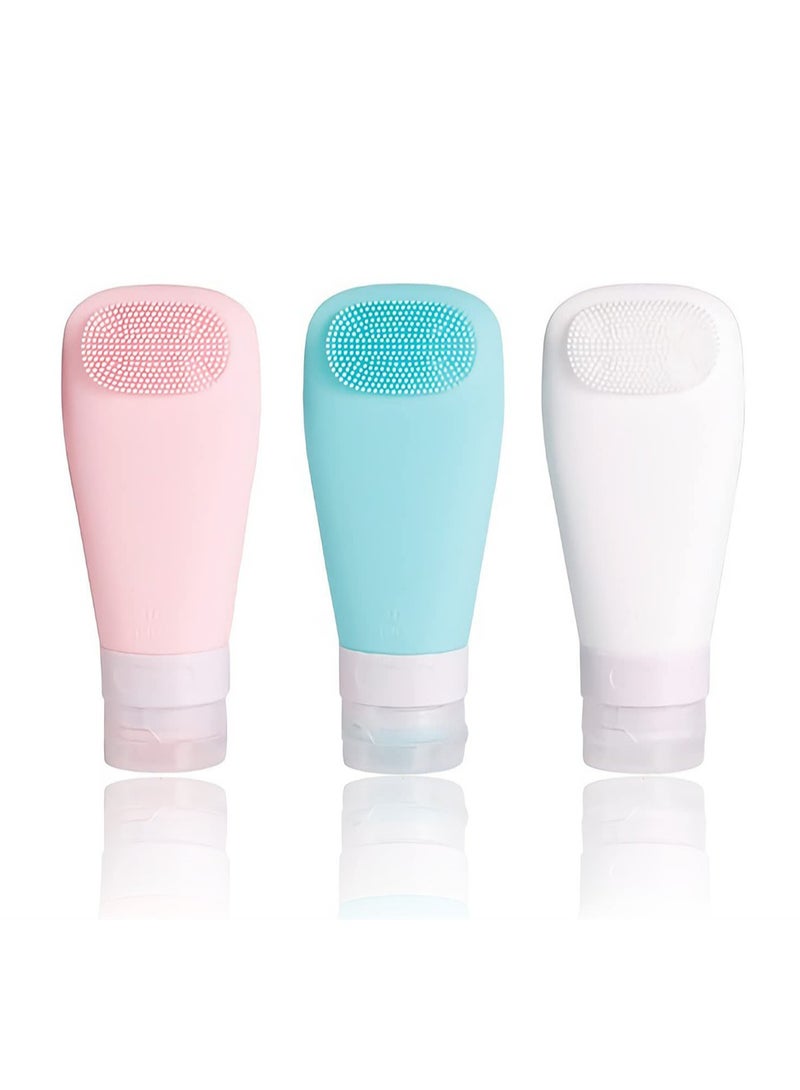 Excefore 3 Pack Travel Bottle Set, ELECDON Leakproof Refillable Travel Containers Set with EVA Bag and Double Sided Facial Cleansing Brushes for Lotion Liquid Shampoos, Soap and Toiletries (BPA Free, 90 ML) - Image 1