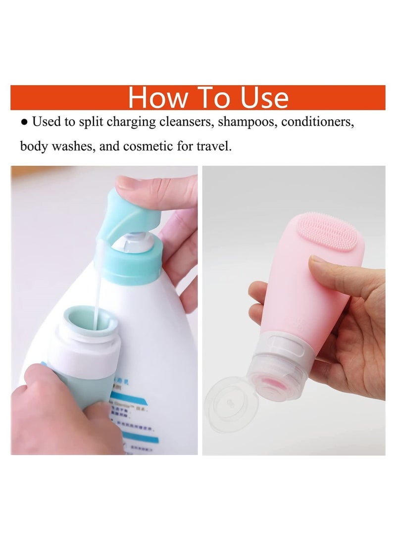 Excefore 3 Pack Travel Bottle Set, ELECDON Leakproof Refillable Travel Containers Set with EVA Bag and Double Sided Facial Cleansing Brushes for Lotion Liquid Shampoos, Soap and Toiletries (BPA Free, 90 ML) - Image 3