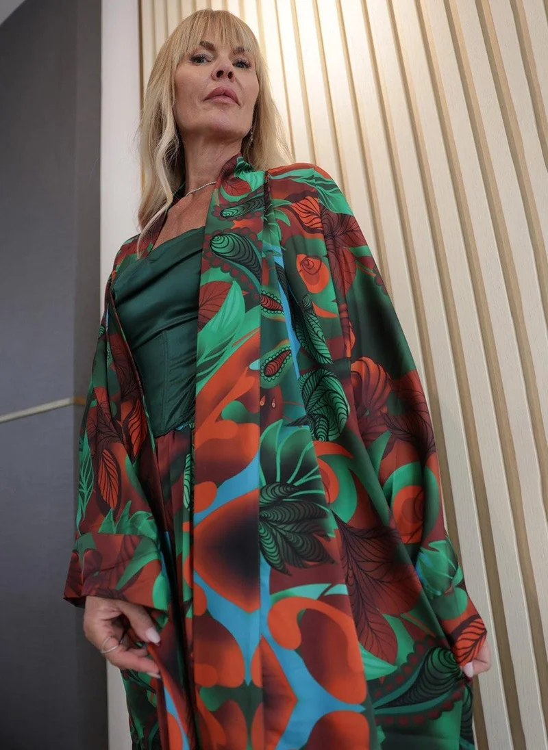 JANARA JONES  Autumn Paisley Satin Abaya Kaftan for Women | Best Price UAE