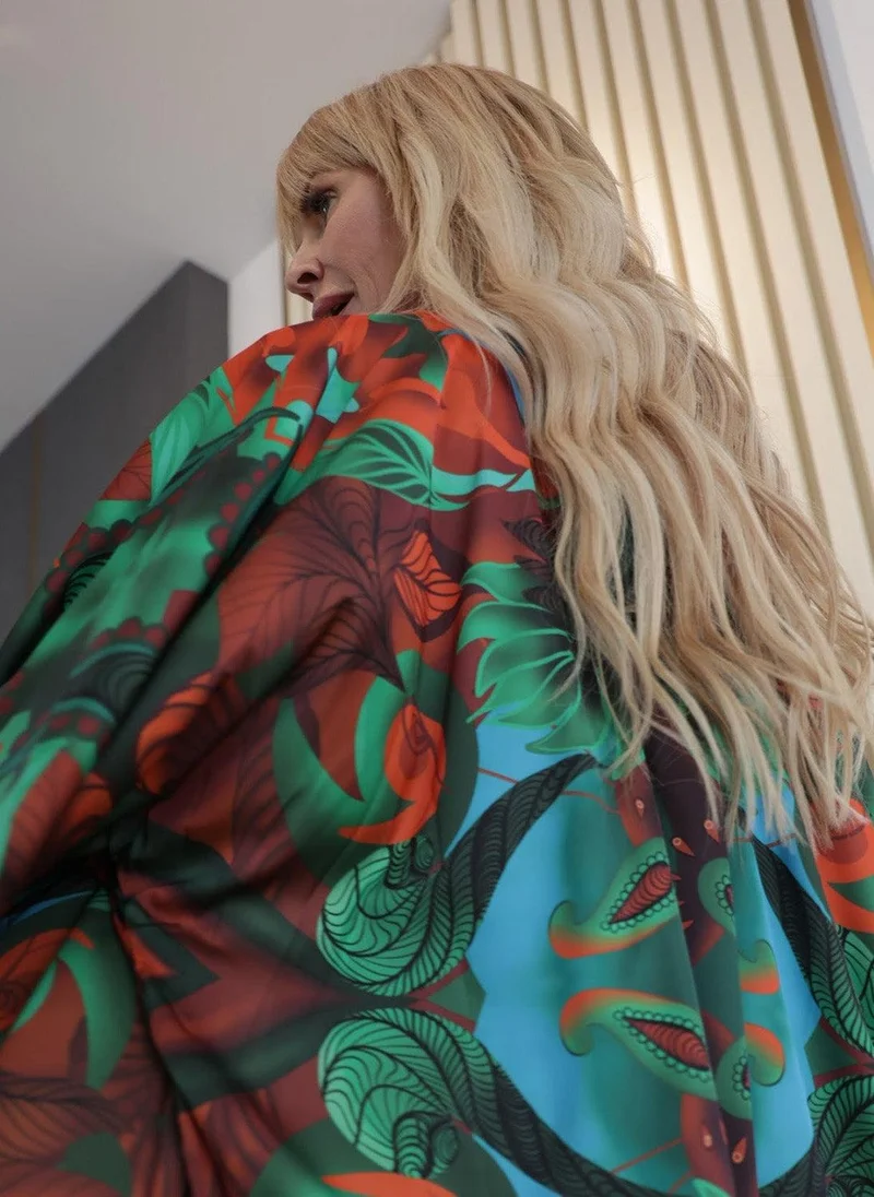 JANARA JONES  Autumn Paisley Satin Abaya Kaftan for Women | Best Price UAE