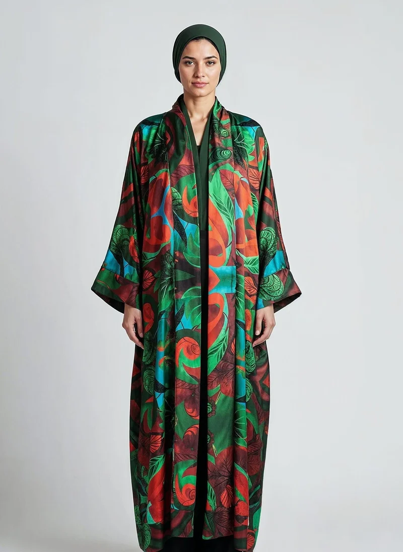 Autumn Paisley Satin Abaya Kaftan