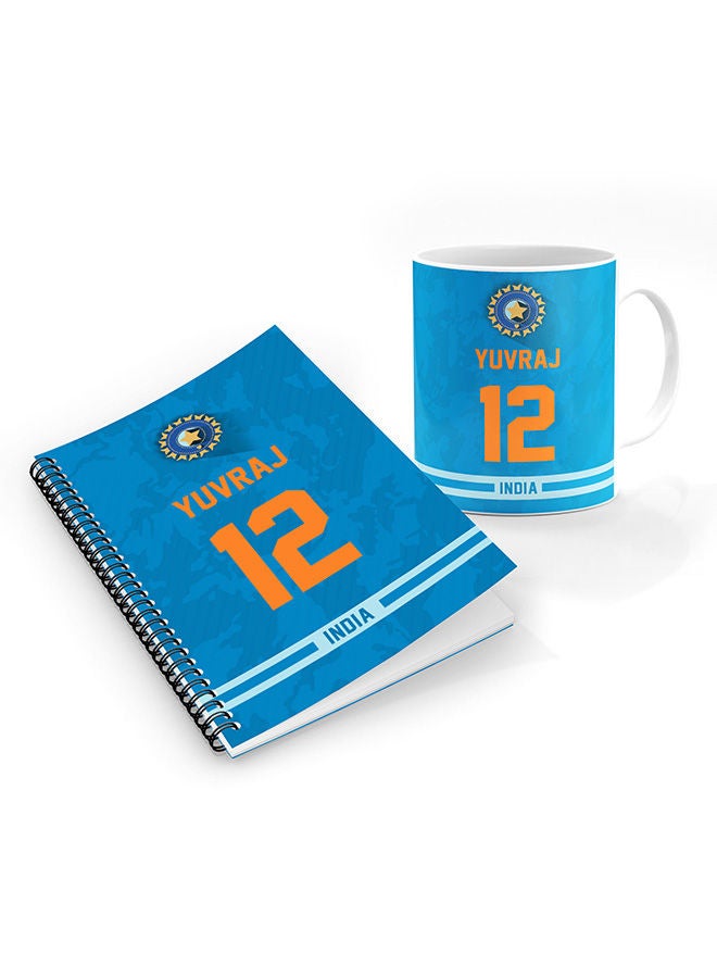 Stylizedd Designer Printed Coffee Mug + A5 Spiral Notebook Memo Notepad Journal Personalised Combo Gift Set  -Player Name - Yuvraj Singh, Jersey Number-12 - Image 1