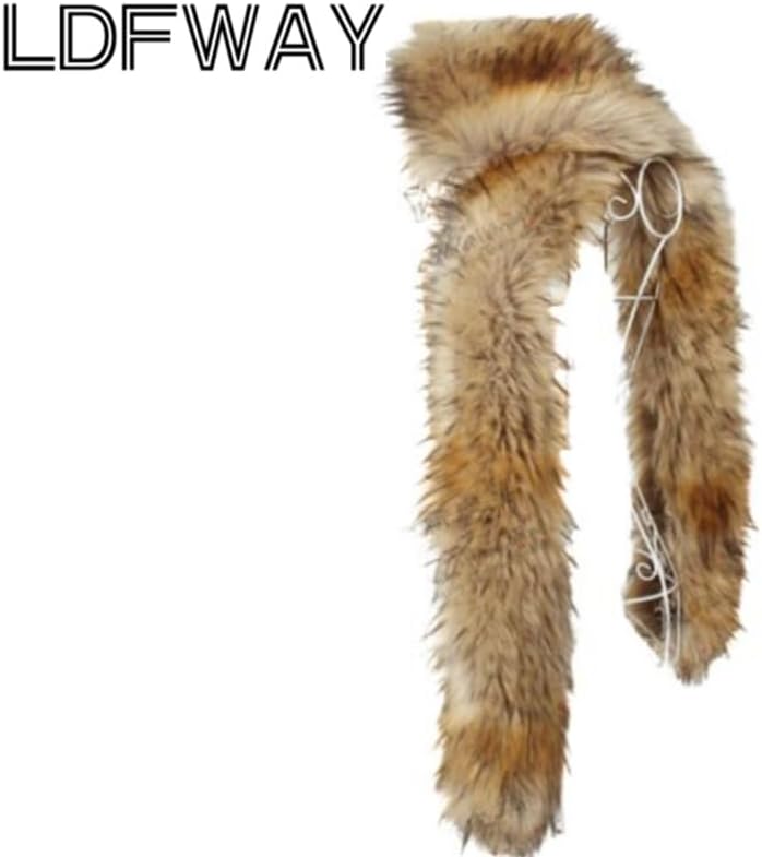 LDFWAY Long Men Women Faux Fur Collar Winter Warm Wrap Stole Scarf Shawl Shrug - Image 1