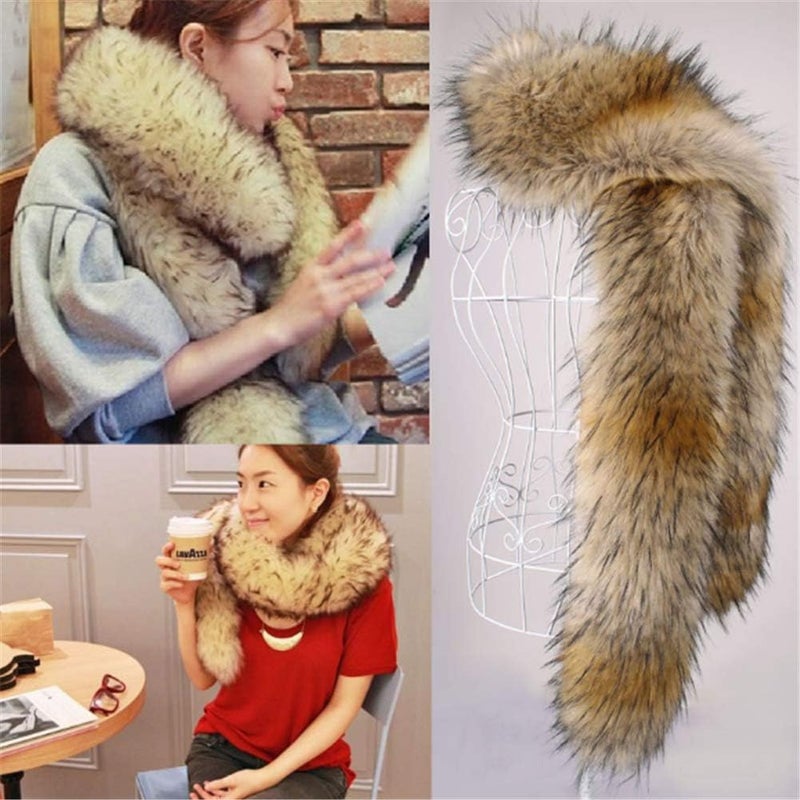 LDFWAY Long Men Women Faux Fur Collar Winter Warm Wrap Stole Scarf Shawl Shrug - Image 2