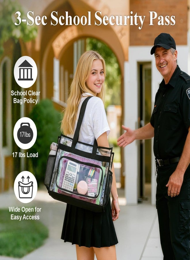 باكيزم حقيبة تسوق شفافة من PACKISM للمدرسة - حقيبة كبيرة متينة وخفيفة الوزن للمدرسة، حقائب تسوق شفافة من مادة PVC مع جيب أمامي وفتحة سحاب واسعة للطالبات، أسود (عمر 12 سنة فما فوق) - Image 3