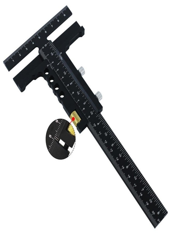 Leefasy T Shaped Wood Workings Scriber for Carpenter Layout and Measuring, Precision Woodworking Ruler Scribing Tool, Black Accessories Slide Ruler Marking Measuring Gauge, with Fine Tuning - Image 2