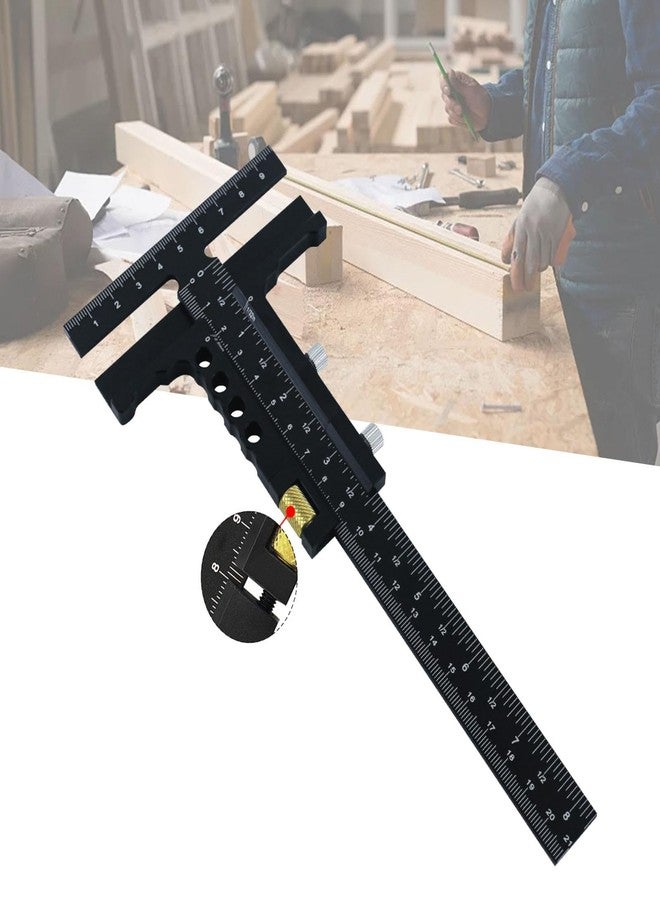 Leefasy T Shaped Wood Workings Scriber for Carpenter Layout and Measuring, Precision Woodworking Ruler Scribing Tool, Black Accessories Slide Ruler Marking Measuring Gauge, with Fine Tuning - Image 3
