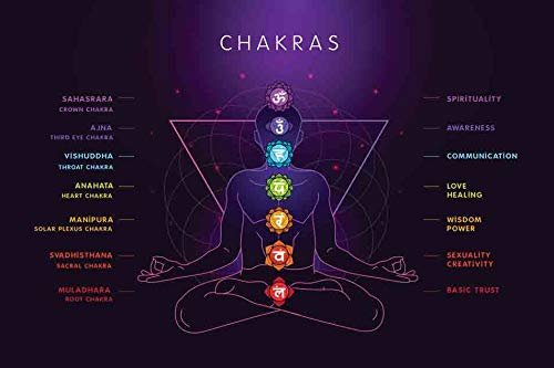 British Terminal British Terminal Yoga Position with The Symbols of Seven Chakras Waterproof Vinyl Sticker Poster 24X18 inches btcan21662 - Image 1