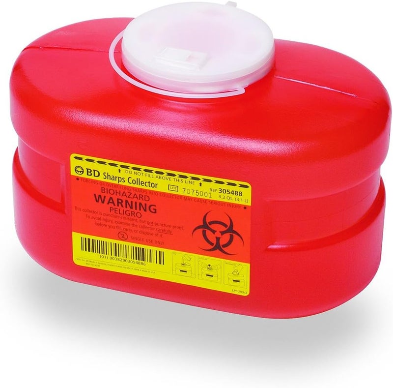 BD B-D Multi-Use One-Piece Sharps Container with Regular Funnel Vented Cap, 3.3 Quart