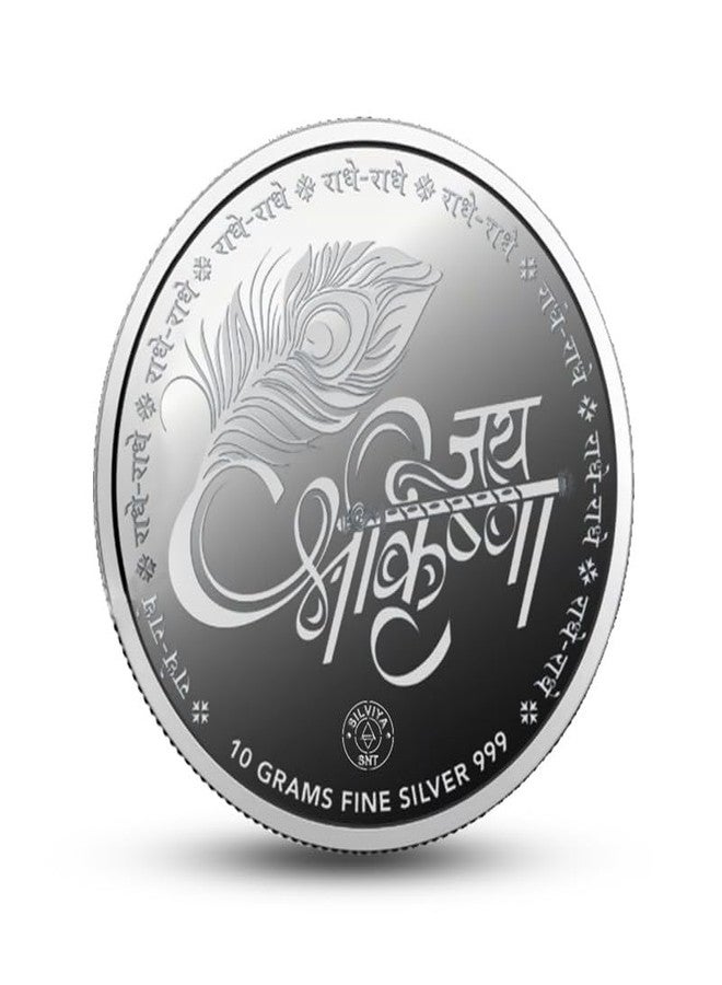 Silviya BIS Hallmarked Radha Krishna 999 Pure Silver Coin (10 Gram) Round Shape: Divine Love Couple - Vrindavan - Janmashtami - Diwali Gift - Puja Offering - Image 3