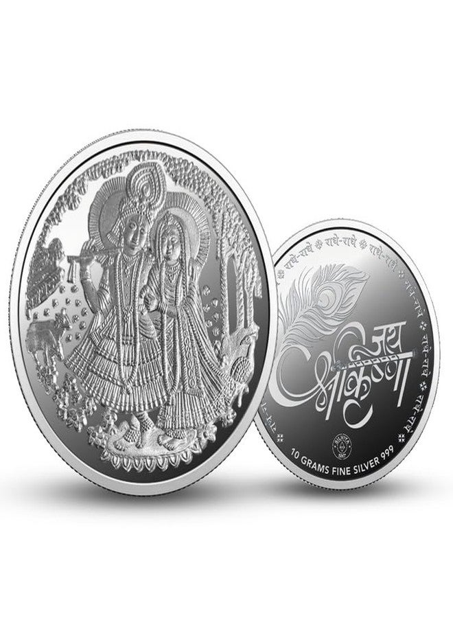 Silviya BIS Hallmarked Radha Krishna 999 Pure Silver Coin (10 Gram) Round Shape: Divine Love Couple - Vrindavan - Janmashtami - Diwali Gift - Puja Offering - Image 1
