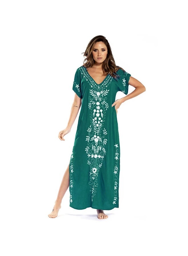 general V Neck Short Sleeve Floral Pattern Beach Maxi Long Dress - Image 1