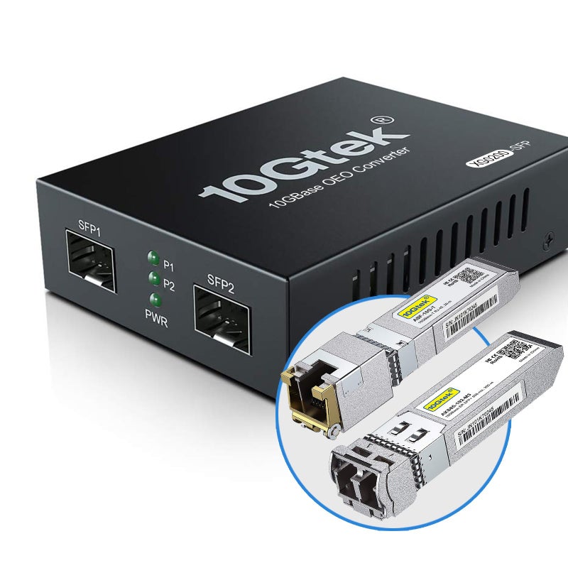 10GbE SFP Media Converter Fiber to 10G Copper UTP Ethernet Media Converter with a 10GBaseT Reach 30 Meters Transceiver and a SFP SR Module 300m MMF 850nm