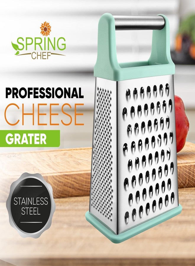 Spring Chef Professional Cheese Grater - Stainless Steel Box Grater for Kitchen, XL Size - Perfect 4 Sided Shredder for Parmesan Cheese, Vegetables, Ginger - Dishwasher Safe - Mint - Image 2