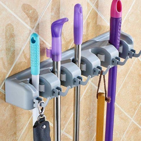 Lexazo Wall Mounted Mop and Broom Holder with 5 Slot Position with 6 Hooks Garage Storage up to 11 Tools Wall Mounted and Upgraded with Effective Strong Holding - Image 3