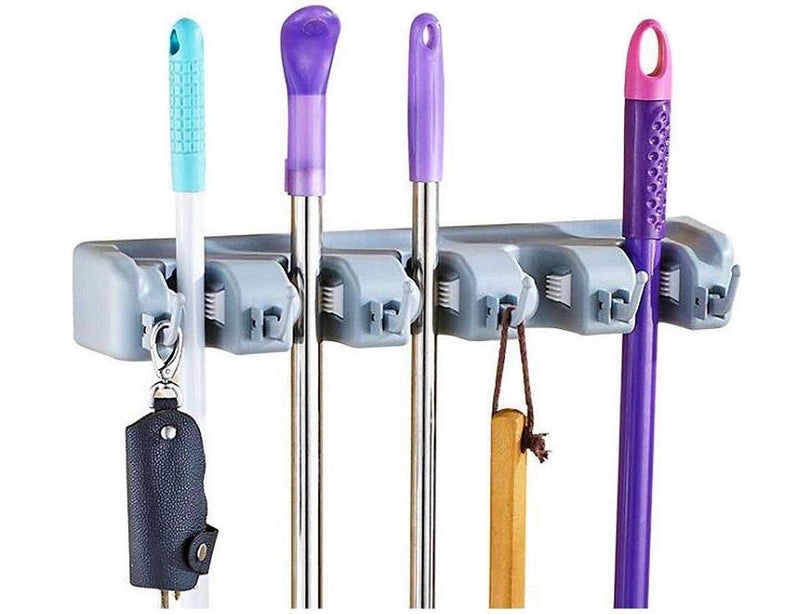 Lexazo Wall Mounted Mop and Broom Holder with 5 Slot Position with 6 Hooks Garage Storage up to 11 Tools Wall Mounted and Upgraded with Effective Strong Holding - Image 2
