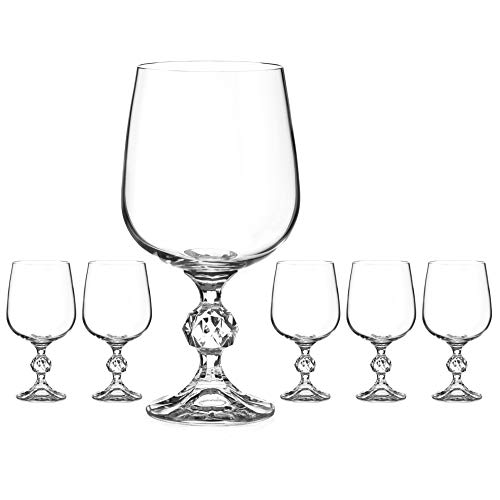 DIAMANTE Crystal Red Wine Glasses Claudia  Vintage Style Ball Stem  Lead Free Crystal  Set of 6