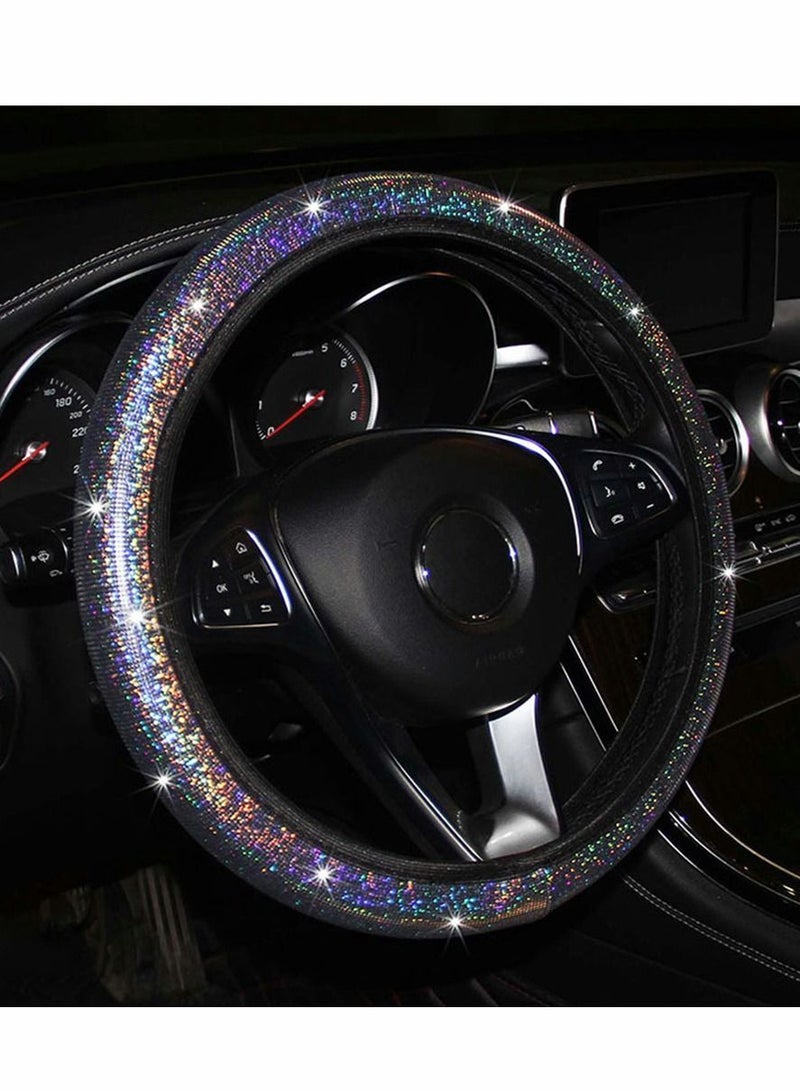 Steering Wheel Cover, General 15 inch Women's Cloth car Wheel, Colorful Gilded Cover Bling Anti-Slip Breathable for Vehicles（Black）