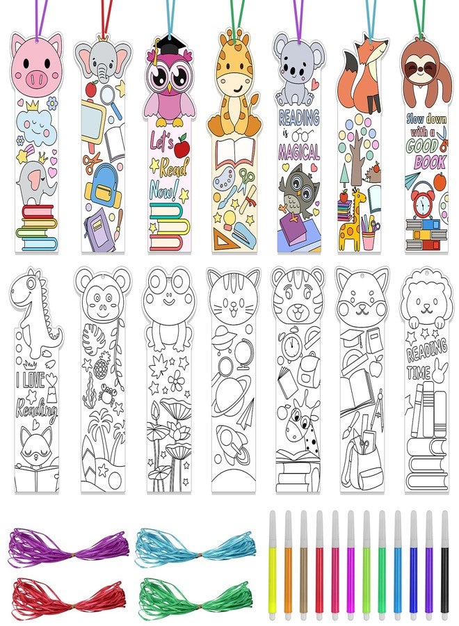 TREACLUB 140PCS Color Your Own Bookmarks, 14 Styles Animal DIY Coloring Blank Bookmarks for Kids, Cartoon Animal Unfinished Page Marker for Reading Lover, Party Game Prize Classroom - Image 1
