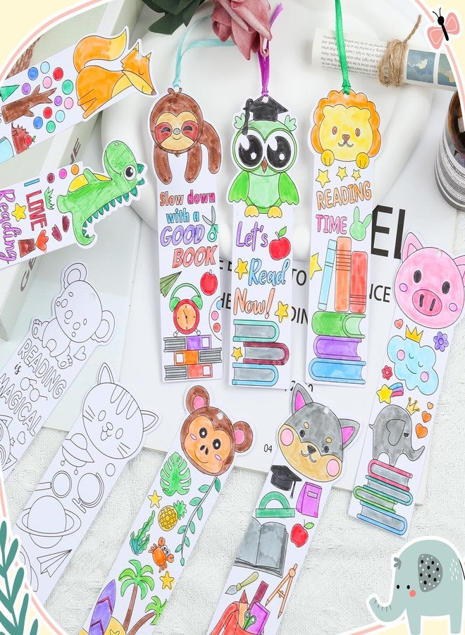 TREACLUB 140PCS Color Your Own Bookmarks, 14 Styles Animal DIY Coloring Blank Bookmarks for Kids, Cartoon Animal Unfinished Page Marker for Reading Lover, Party Game Prize Classroom - Image 3