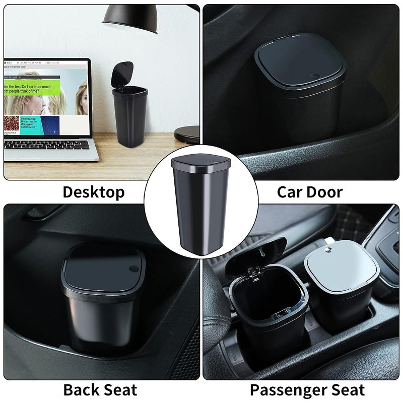 1.2L Car Trash Can& 90Pcs Trash Bags, Push-Button Pop Open, Plastic Mini Trash Can, Waterproof Cup Body Design, Easy to Clean, Automatic Rebound Design, 2Pcs Black - Image 2
