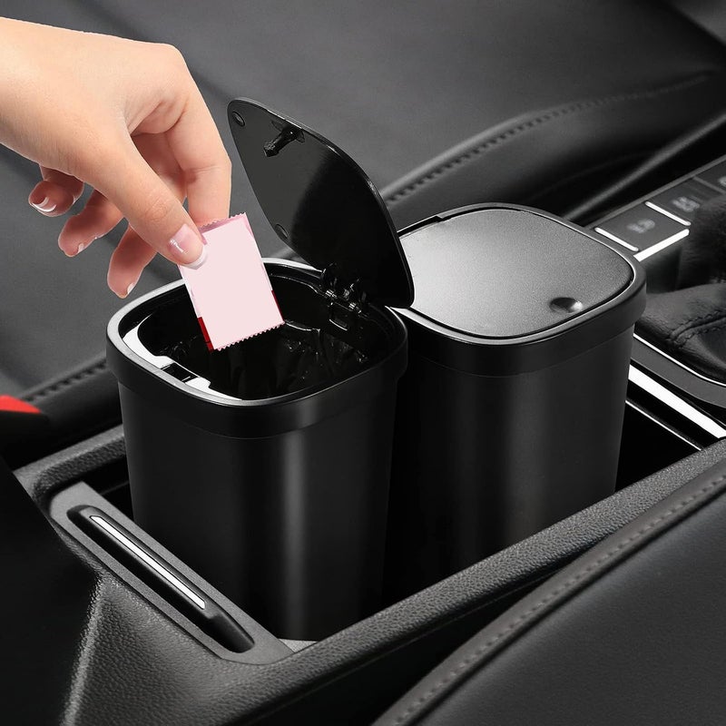 1.2L Car Trash Can& 90Pcs Trash Bags, Push-Button Pop Open, Plastic Mini Trash Can, Waterproof Cup Body Design, Easy to Clean, Automatic Rebound Design, 2Pcs Black - Image 3