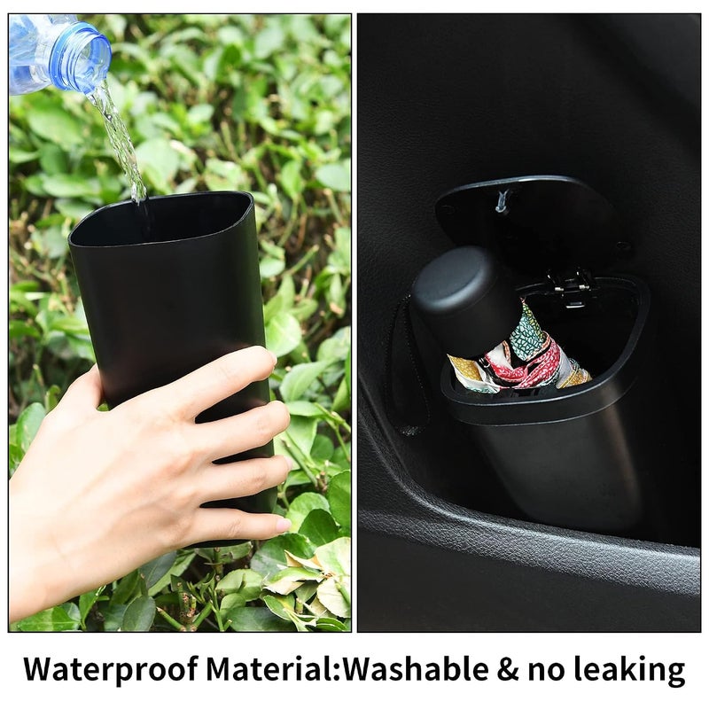 1.2L Car Trash Can& 90Pcs Trash Bags, Push-Button Pop Open, Plastic Mini Trash Can, Waterproof Cup Body Design, Easy to Clean, Automatic Rebound Design, 2Pcs Black - Image 4