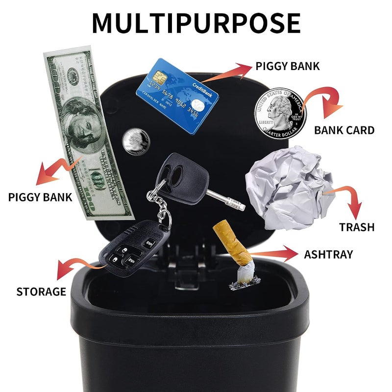 1.2L Car Trash Can& 90Pcs Trash Bags, Push-Button Pop Open, Plastic Mini Trash Can, Waterproof Cup Body Design, Easy to Clean, Automatic Rebound Design, 2Pcs Black - Image 5